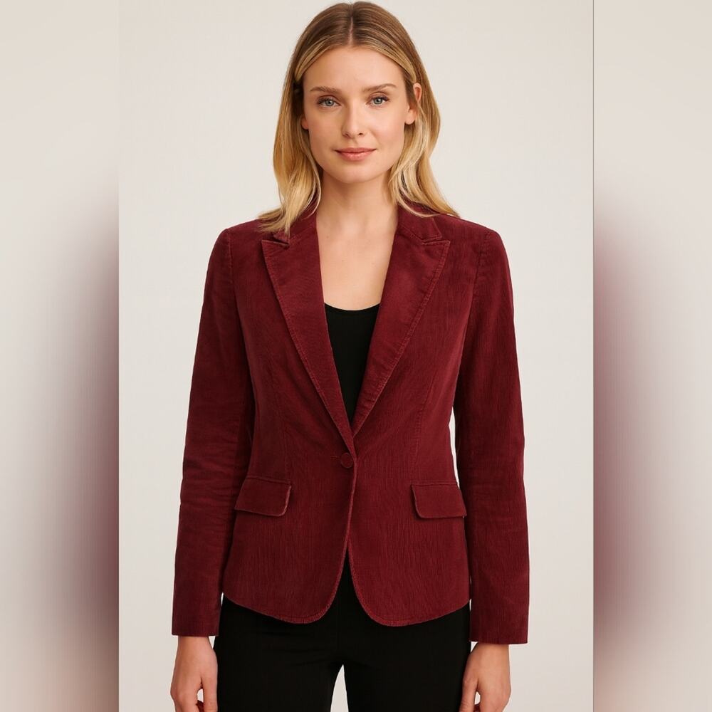 Jones New York Sport Burgundy Blazer Size 6 Stretch Classic Tailored Jacket